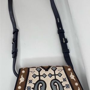 Tory Burch Patchwork Saddlebag Purse RV $695 Runway bag Western Crossbody Boho